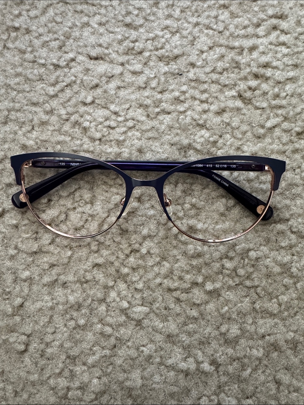 Nine West NW1084 Cat-Eye Eyeglass Frames – Navy & Rose Gold – 52-16-135